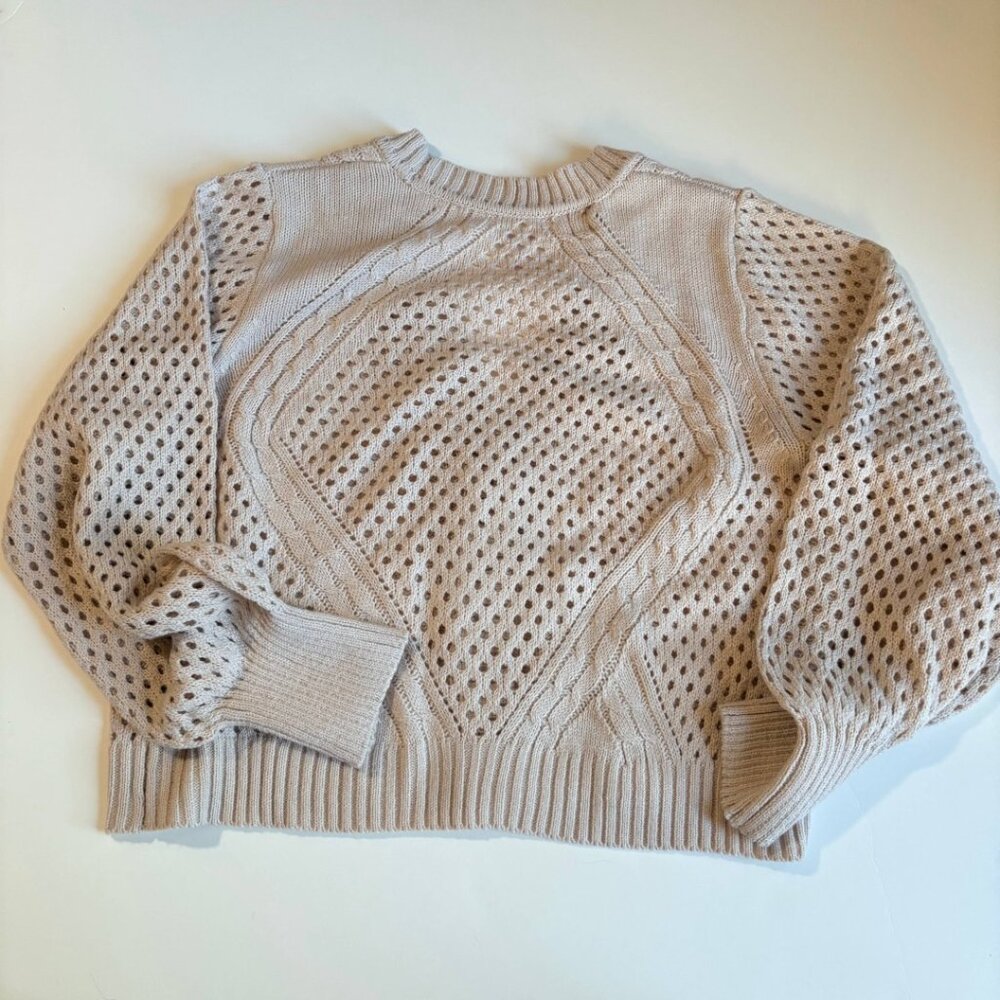 Ivory Open Knit Cable Cardigan Sweater Cottagecore Summer neutral XL - Picture 7 of 7